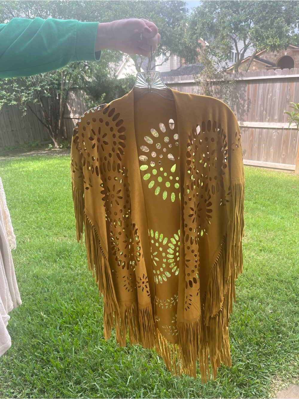 Mustard Fringe Cutout Kimono